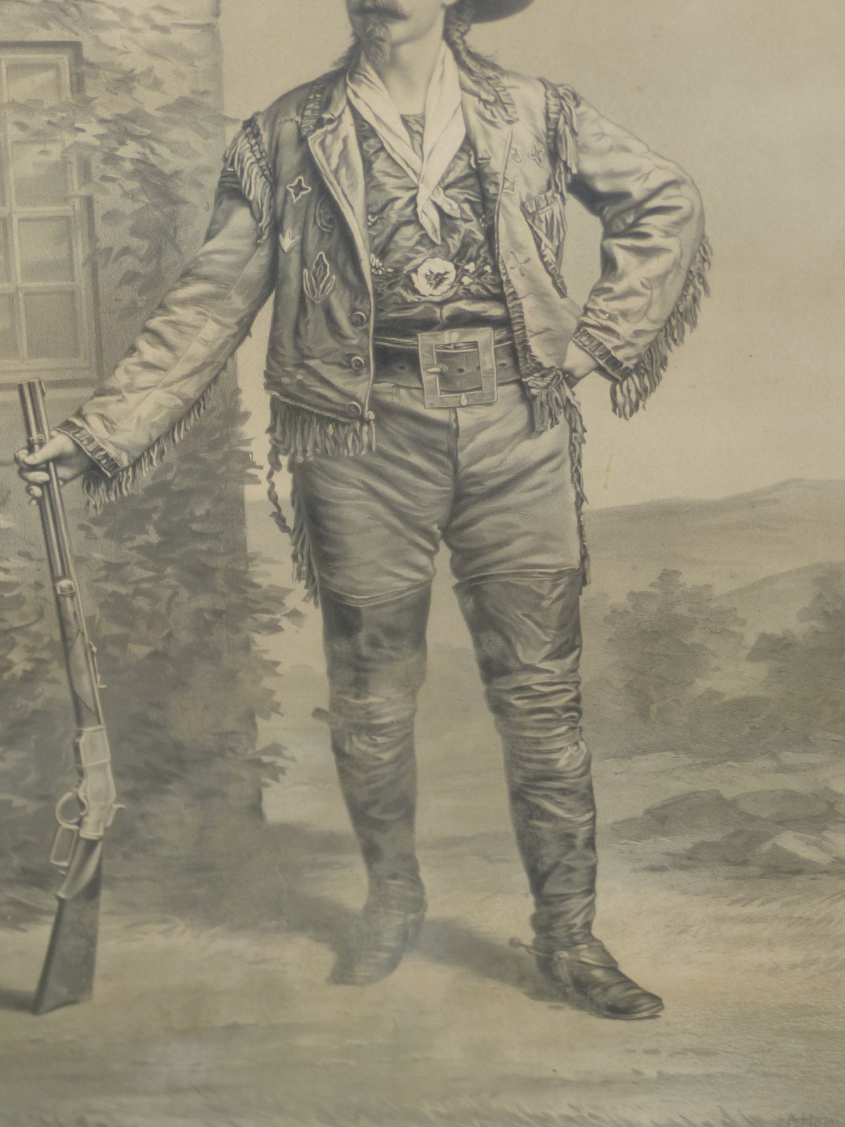 AN ANTIQUE AMERICAN PORTRAIT PRINT OF BUFFALO BILL, A BLACK AND WHITE LITHOGRAPH BY A. HOEN AND CO., - Image 3 of 11