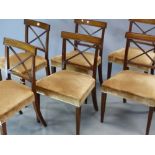 A SET OF SIX 19th C. MAHOGANY DINING CHAIRS WITH CURVED BAR TOP RAILS OVER X- CROSS BACKS ABOVE