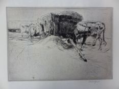 FOUR 20th C. ENGLISH PENCIL SIGNED ETCHINGS OF RURAL SUBJECTS, TWO BY JOHN NICOLSON (1891-1951) A