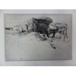 FOUR 20th C. ENGLISH PENCIL SIGNED ETCHINGS OF RURAL SUBJECTS, TWO BY JOHN NICOLSON (1891-1951) A