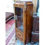 AN ANTIQUE ROSEWOOD AND INLAID MARBLE TOP FRENCH DISPLAY CABINET. H 147 X W 57 X D 32cms.