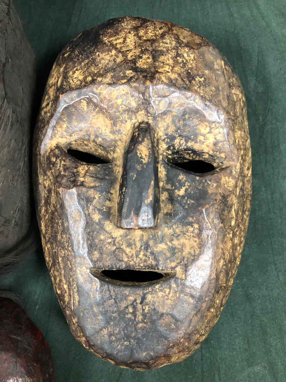 THREE NEPALESE CARVED WOODEN MASKS TOGETHER WITH A YAO WOODEN MASK, THE LARGEST MOUNT WITH HAIR - Image 2 of 18