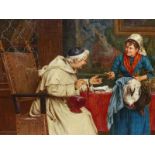 ALESSANDRO SANI (1856-1927) " A FAIR EXCHANGE " SIGNED OIL ON CANVAS. ELABORATE DECORATIVE GILT FRAM