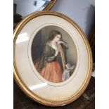 19th CENTURY ENGLISH SCHOOL PAIR OF OVAL PORTRAITS OF YOUNG LADIES, WATERCOLOURS 24 x 20 cms (2)