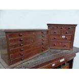 AN ANTIQUE MAHOGANY APPRENTICE CHEST AND A SMALL COLLECTORS CHEST.