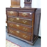 AN 18th CENTURY OAK CROSS BANDED CHEST OF DRAWERS. H 99 X W 105 X D 53cms.