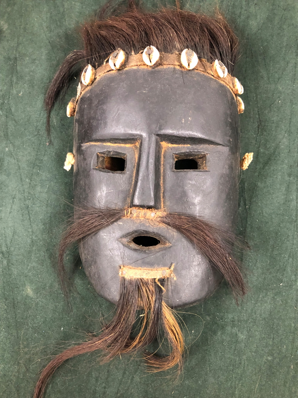 THREE NEPALESE CARVED WOODEN MASKS TOGETHER WITH A YAO WOODEN MASK, THE LARGEST MOUNT WITH HAIR - Image 15 of 18