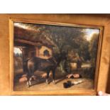 ATTRIBUTED TO J F HERRING SEN 1795-1865) THE FARMYARD SIGNED OIL ON PANEL 21 X 27 cm