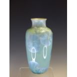 A 20th C. DULY-HONSHIN MACRO-CRYSTALLINE VASE, THE OVOID BODY AND SHORT NECK GLAZED IN TURQUOISE AND