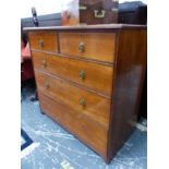 A LATE 19th CENTURY GILLOW AND CO LANCASTER WALNUT FIVE DRAWER CHEST WITH BRASS RING HANDLES. H