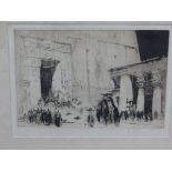 WILLIAM WALCOTT (1874-1943) THE EGYPTIAN PORTICO, PENCIL SIGNED ETCHING. 20 x 25cms