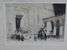 WILLIAM WALCOTT (1874-1943) THE EGYPTIAN PORTICO, PENCIL SIGNED ETCHING. 20 x 25cms