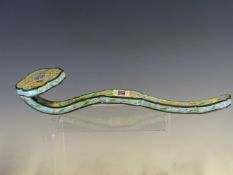A PEKING ENAMEL RUYI SCEPTRE PAINTED WITH PRECIOUS OBJECTS AMONGST FLOWERS ON A TURQUOISE GROUND,