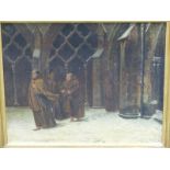 ALFRED TOURRIER (1836-1892 ) "MATINS" INITIALED OIL ON CANVAS. INSCRIBED VERSO 72 x 92 cms