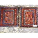 AN ANTIQUE BELOUCH RUG. 186 x 102cms TOGETHER WITH A PAIR OF ANTIQUE PERSIAN MAT (3)