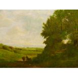 NORMAN COKER ARR. (20th C.) LANDSCAPE WITH HERDSMAN, SIGNED, OIL ON CANVAS, UNFRAMED. 70 x 90cms