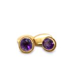 A PAIR OF VINTAGE 9ct GOLD HALLMARKED AMETHYST CUFFLINKS. DATED 1924, BIRMINGHAM. AMETHYST