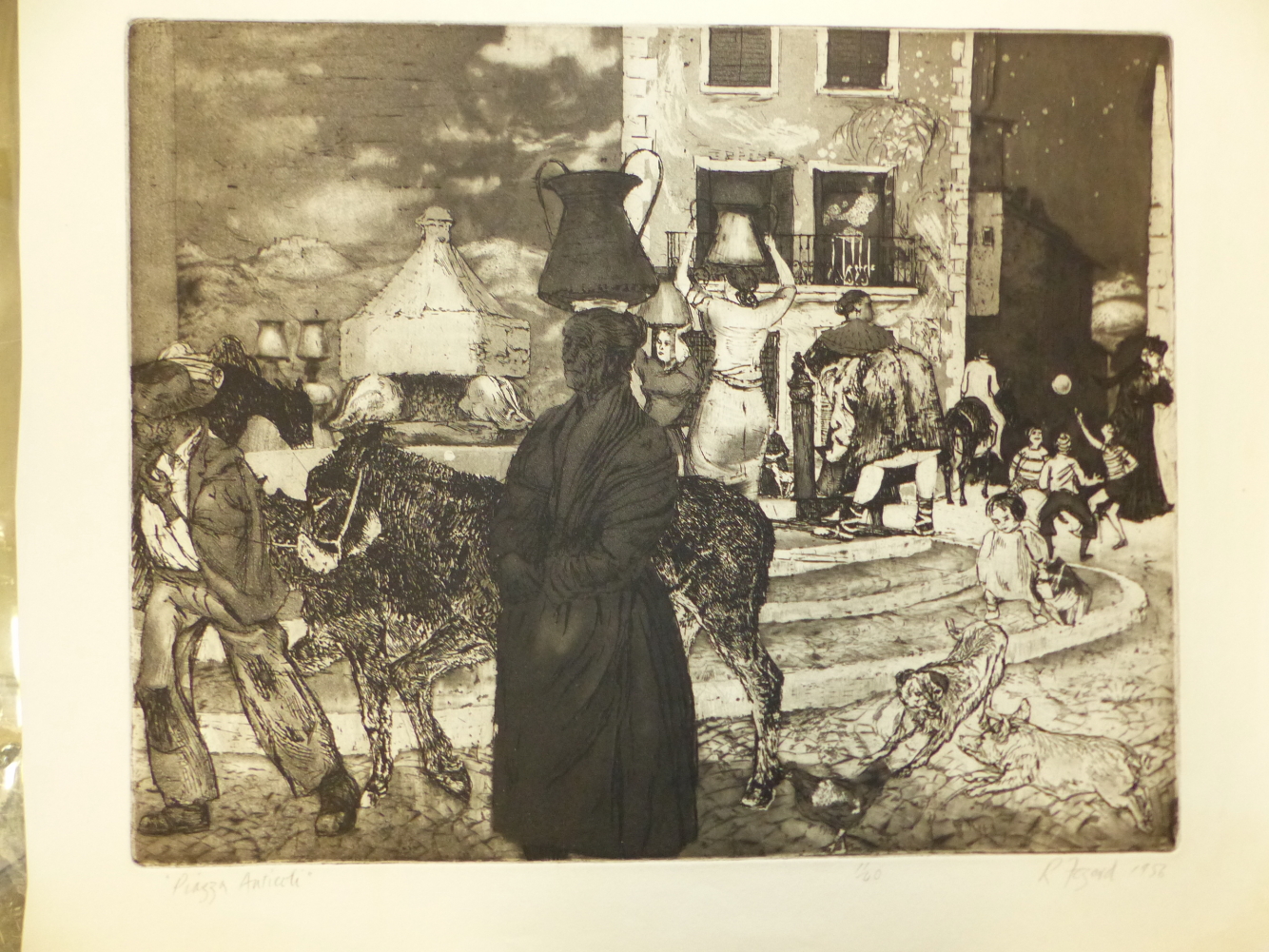 R. FOZARD (20th C. ENGLISH SCHOOL) ARR. PIAZZA ANTICOLE, PENCIL SIGNED ETCHING. 35 x 42cms - Image 5 of 5