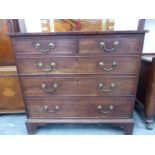 A GEORGE III MAHOGANY SMALL FIVE DRAWER CHEST ON BRACKET FEET. H 83 X W 90 X D 51cms.