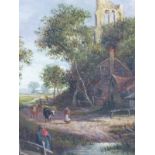 ATTRIBUTED TO PATRICK NAYSMITH ( 1787-1831) A RURAL HAMLET SIGNED INDISTINCTLY OIL ON BOARD 26 x 23