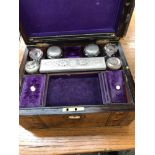 A VICTORIAN TUNBRIDGE WARE BANDED WALNUT DRESSING CASE WITH ELECTROPLATE FITTINGS