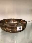 AN ANTIQUE EASTERN SILVER LARGE BOWL AND A VINTAGE COCKTAIL SPOON.