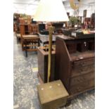 A BRASS CORINTHIAN COLUMN STANDARD LAMP TOGETHER WITH A BRASS MOUNTED COAL BOX