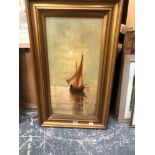 19th/20th CENTURY ENGLISH SCHOOL A PAIR OF PAINTINGS OF FISHING BOATS, SIGNED INDISTINCTLY, OIL ON