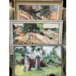 NINE FRAMED OILS ON CARD, SOME SIGNED ATTWELL