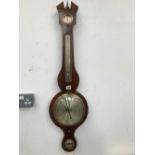 A MAHOGANY BANJO BAROMETER BY KALABERGER OF BANBURY, THE DIAL BELOW A MERCURY THERMOMETER