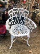 A PAINTED CAST IRON ALLOY PATIO CHAIR