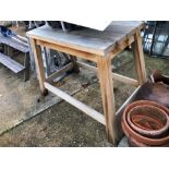 A MODERN TEAK TALL TABLE