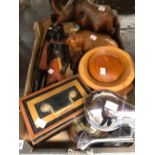 TREEN ANIMALS AND FIGURES, A CASH BOX AND A LEMON PRESS SQUEEZER