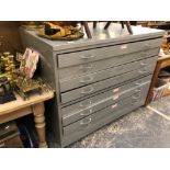 A VINTAGE STEEL EIGHT DRAWER TWO PART PLAN CHEST. W 131 D 93 H 110cms