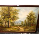 AN OIL WOODED LANSCAPE SIGNED DANNY TOGETHER WITH A HUNTING PICTURE