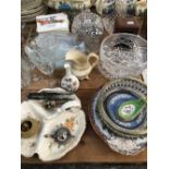 GLASSWARE, TILES, A LEATHER CARRIAGE CLOCK CASE, CHINESE PORCELAIN SPOONS AND OTHER CERAMICS