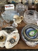 GLASSWARE, TILES, A LEATHER CARRIAGE CLOCK CASE, CHINESE PORCELAIN SPOONS AND OTHER CERAMICS