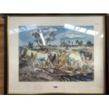 YVES BRAYER (20th CENTURY) ARR. WILD HORSES, SIGNED, WATERCOLOUR. 38 x 52cms