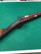 A 19th C. DOUBLE BARREL MUZZLE LOADING PERCUSSION SPORTING SHOTGUN, BY S. BOOTH AND CO.