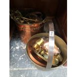 BRASS AND COPPER: TO INCLUDE A JAM PAN, A COAL BUCKET AND A KETTLE