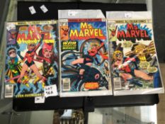 THREE MS. MARVEL COMIC BOOKS, VOLUMES 16, 17 AND 18.