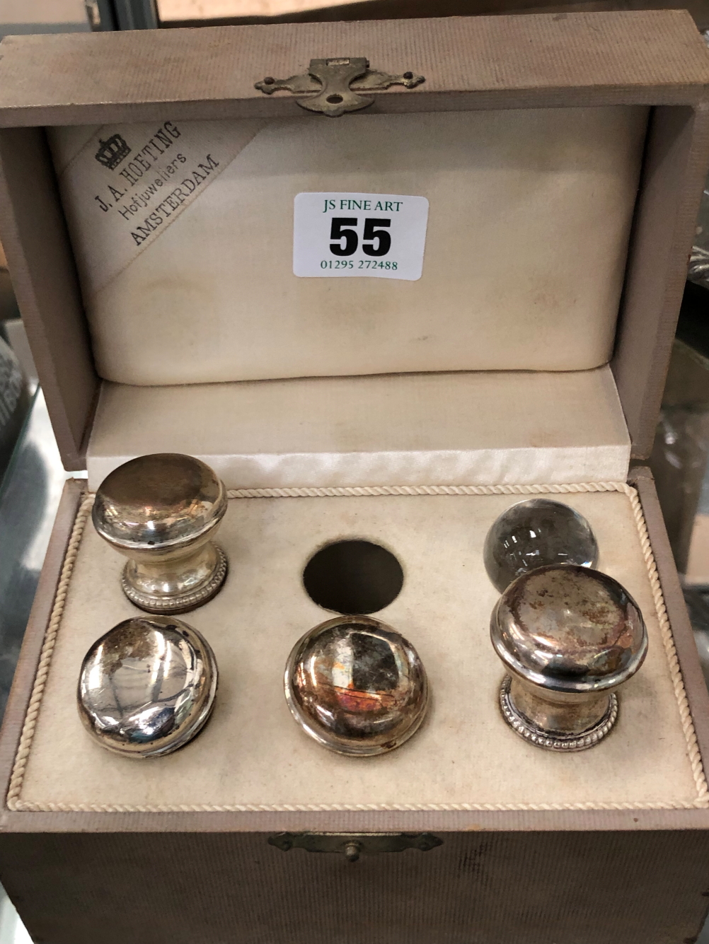 A BOXED PART SET OF CORK STOPPERS TOGETHER WITH CONTINENTAL SILVER AND PLATED WARES.