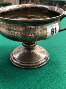 A HALLMARKED SILVER TWO HANDLED TROPHY CUP.