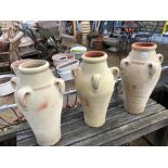 THREE SMALL MODERN PAINTED TERRACOTTA OIL JARS (3)