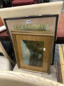 A PAIR OF FRAMED OIL LANDSCAPES, A PRINT AND TWO GILT FRAMES
