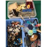 THREE BOXES OF VINTAGE AND MODERN COSTUME JEWELLERY AND COLLECTABLES.