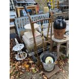 A VINTAGE SACK TRUCK, GALVANIZED BUCKET ETC