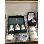 A MINTON BOXED SET OF HADDON HALL CRUETS, A DOULTON BOXED SET OF MUGS, A LADYS WRISTWATCH, A FEATHER