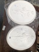 TWO SIMILAR PLASTER OVALS WITH CLASSICAL LADIES IN RELIEF
