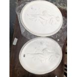 TWO SIMILAR PLASTER OVALS WITH CLASSICAL LADIES IN RELIEF